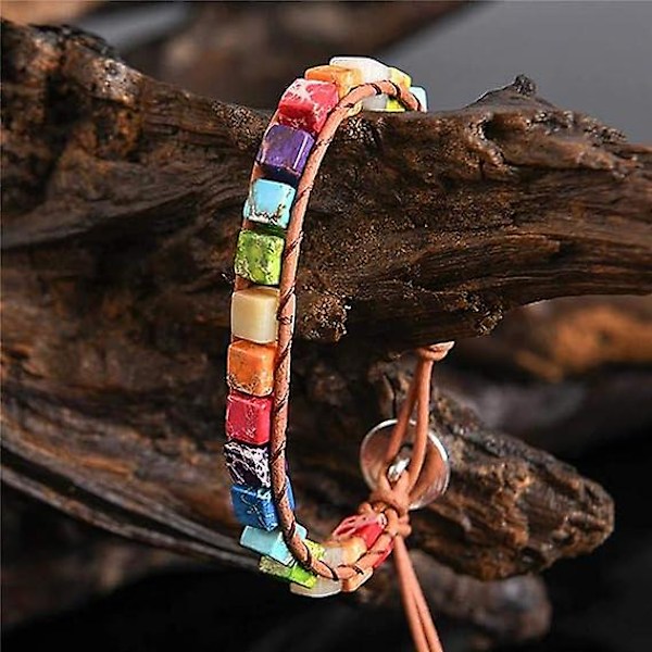Chakra Armbånd Til Kvinder Med Ægte Sten Læder Wrap Healing Perle Armbånd Kvinder Mænd Boho Venskabs Smykker