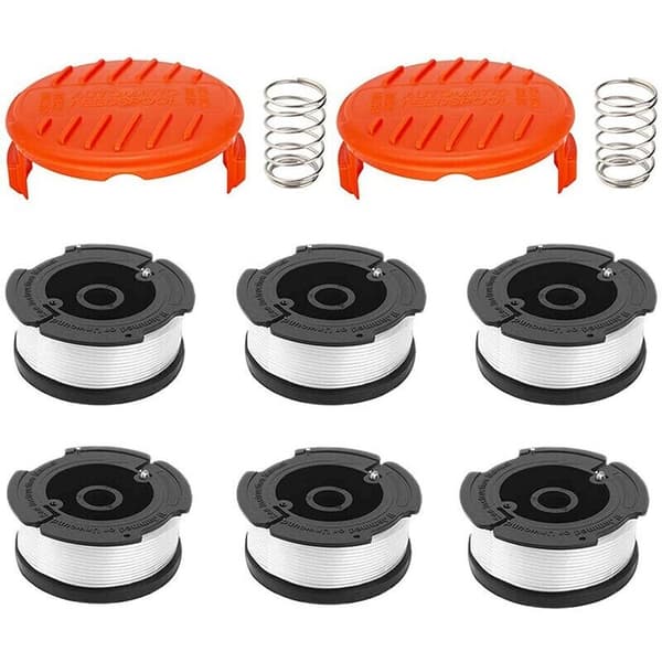 Sett med 6 spoler med trimmertråd med 2 deksler for Black & Decker gresstrimmere, erstatningsspolehette for selvmating av gressklippere
