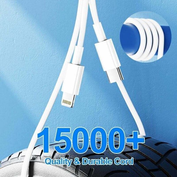 Hurtigoplader til iPhone - MFi-certificeret - 20W PD-oplader til iPhone med 1,8 m USB-C til Lightning-kabel, Type-C-oplader til iPhone 14/14 Plus