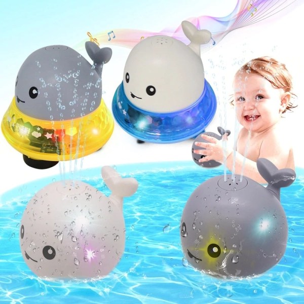 Spouting whale bath toy with LED lights Gray with base