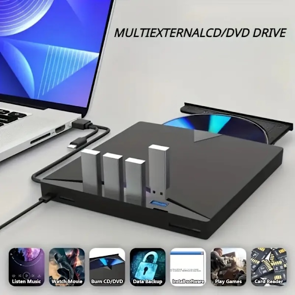 7-i-1 multifunktionel brænder Type C USB3.0 eksternt mobilt optisk drev CD/DVD RW ekstern computer
