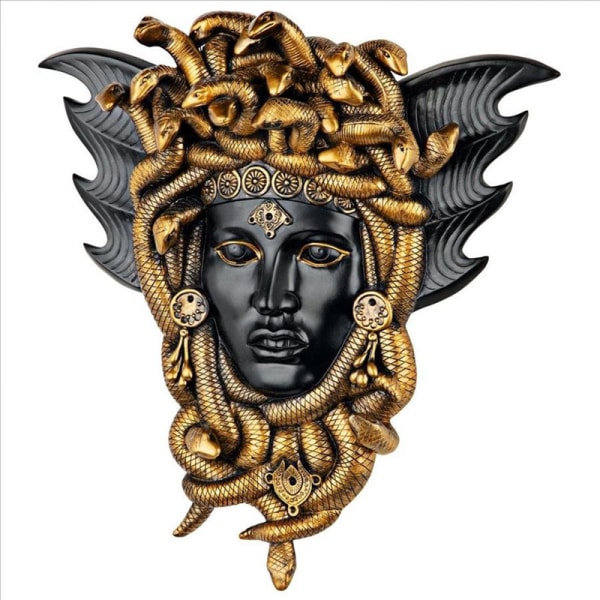 Medusa Snake Head Sculpture, Medusa Staty Golden Möbeldekoration, grekisk mytologi Snake Hair Kvinna Väggdekoration