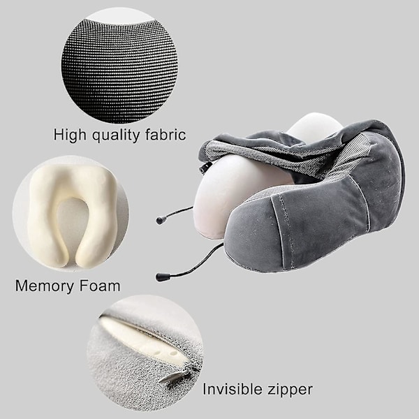 Reisepute, nakkepute i memory foam for reise eller fly, ergonomisk designet nakkestøttepute - wf
