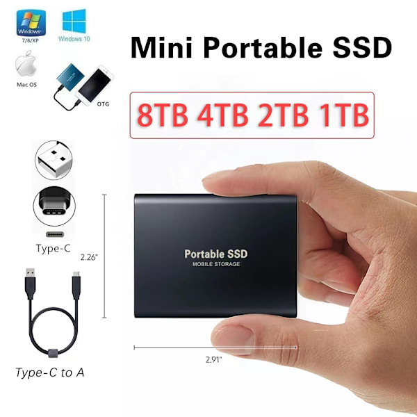 Mini Bärbar Solid State Drive SSD 4TB Hög Hastighet Bärbar Hårddisk (Svart)