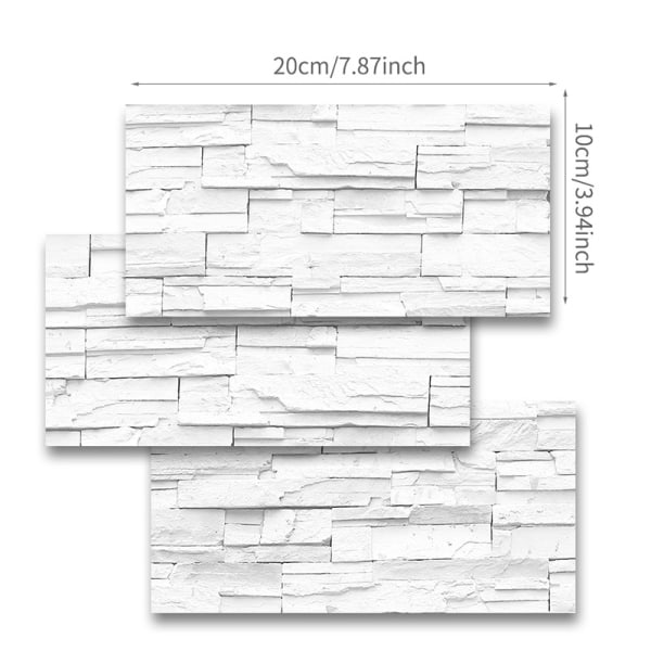 27 st 3D mosaik väggkakel klistermärke DIY självhäftande White Stone Brick,20x10cm