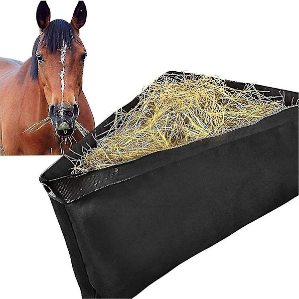 Häst Hörnmatare Djup Hörn Höpåse Getter Höfoderpåsar Med Nätbotten Och Snaplås För Hästtrailer Stall, Svart