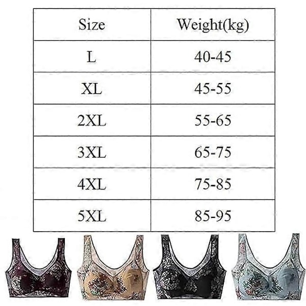 L-4XL Iskallt Silke Spets Kylande Komfort-BH, Iskallt Silke Kylande BH, Sömlös Sport-BH, Trådlös Push Up BH för Äldre Kvinnor