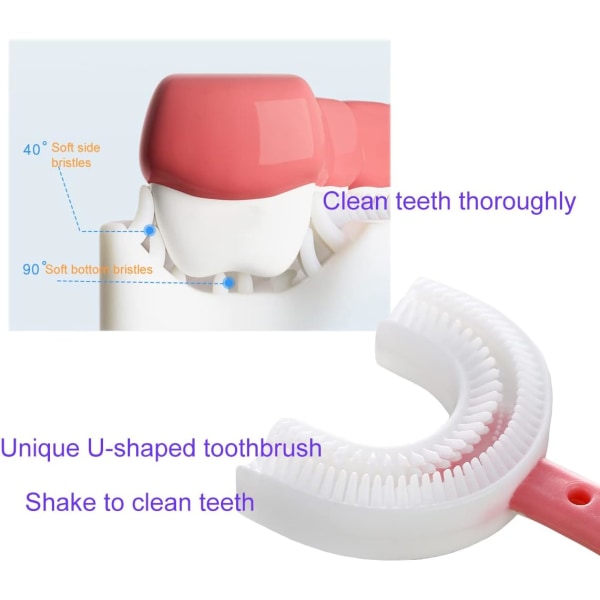 Manuelle tandbørster til børn 6-12 år, letanvendelige 360° oral rengøring Manuelle træningstandbørster til børn (Pink)