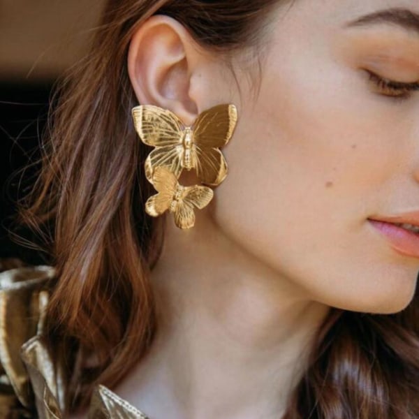 Bohemian Dainty Gold Big Butterfly Earrings Big Dainty Gold Drop Earrings Statement Charm Earring Body Jewelry for Women and Girls