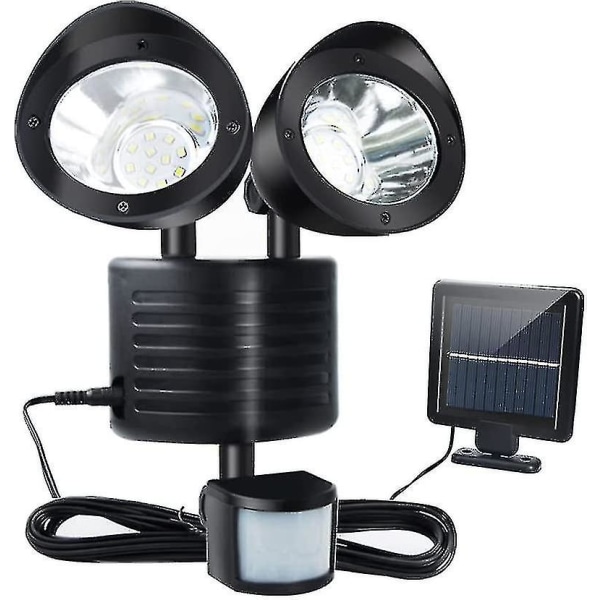 Utomhussolljus 22 LEDs utomhus LED strålkastare med rörelsesensor, 2 justerbara strålkastare med, Ip55 vattentät utomhus LED spotlig
