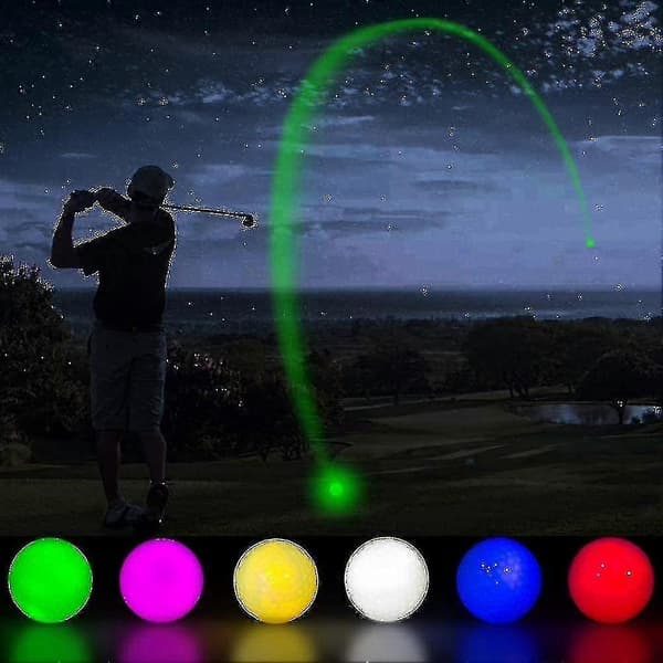 6 stk. LED Glow Golfbolde, Blinkende Lysende Golfbold, Nat Glow Hk