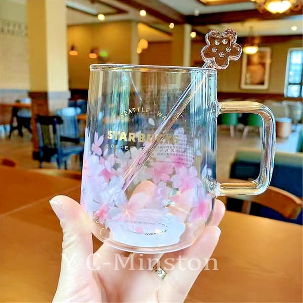 Starbucks Pinkki Sakura Värin Vaihtava Lasinen Kahvimuki Kukkatikulla