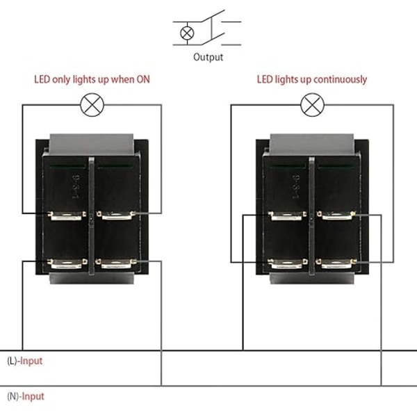 Vippebryter, PÅ/AV, DPST, 4 Terminaler, Rødt Lys, 16A, 250V, AC (2)