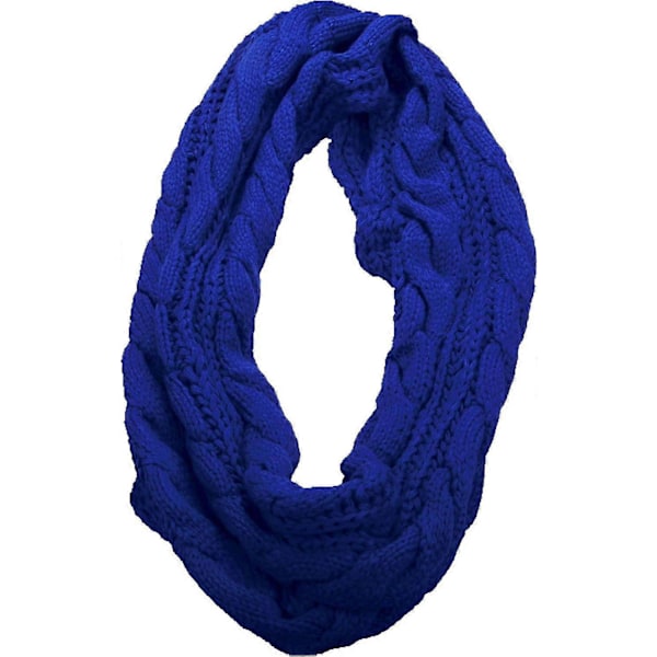 Dam Tjock Ribbstickad Vinter Infinity Cirkel Loop Halsduk Premium Twist Royal Blue
