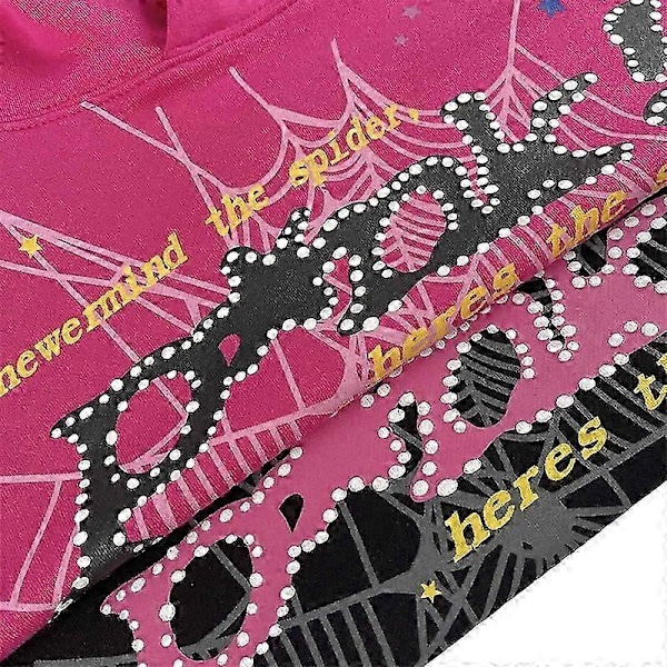 Spider Web Grafik Hoodie, Bomulds Pullover Sweatshirt til Mænd og Kvinder XL Black Pink