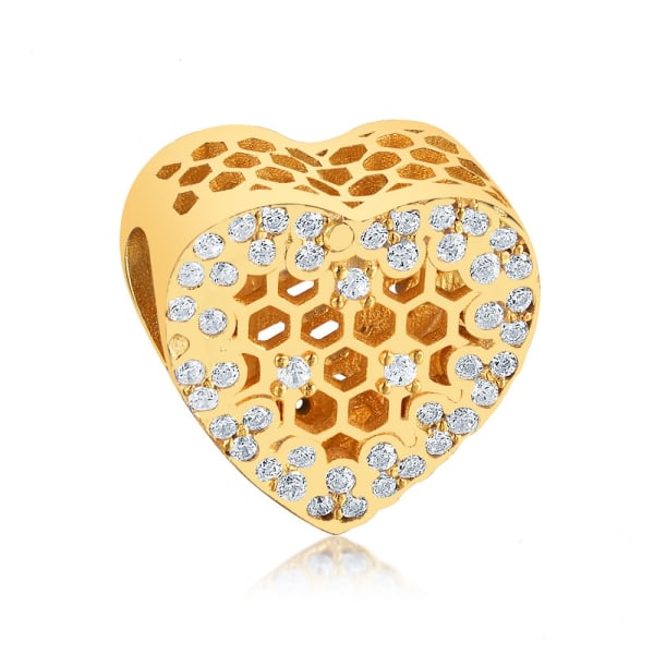925 Sølvperle Guld Shine Honeycomb Charm Sølvperler DIY