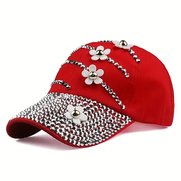 Trendig baseballkeps med strassblomma - Lätt och justerbar solhatt för kvinnor