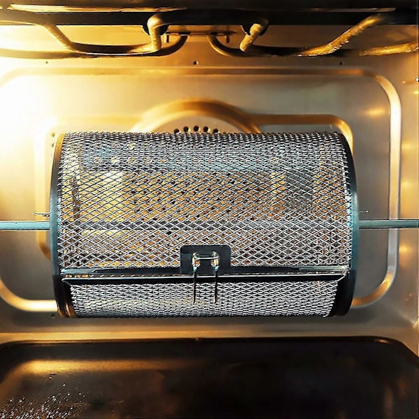 Rotisserie-kurv, grilltrommel i rustfritt stål, ovnskurv Air Fryer-tilbehør 360 graders rotering for peanøtter, kaffebønner, BBQ, valnøtter, DIY-kjøkken