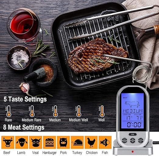 Trådlös Kötttermometer, Fjärrstyrd Kötttermometer Digital Matlagningstermometer för Matlagning, BBQ, Rök, Grillning, Ugn, Kök