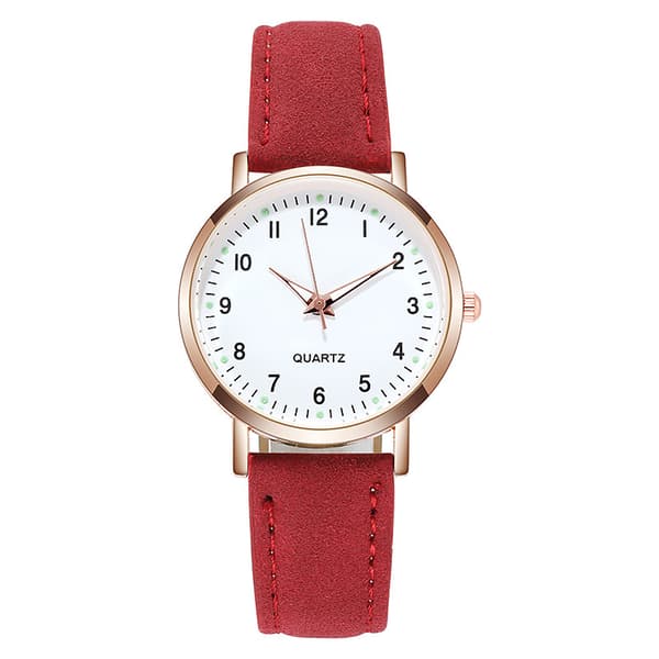Dame quartz analog ur, ægte læderrem, stilfuldt ur, splinterny rød.