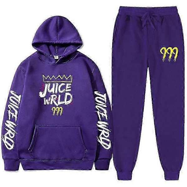 Ny Juice World Hoodie Träningsoverall Sweatshirt + Joggingbyxor Juice Wrld Juice Wrld Juice Wrld Trap Rap Regnbåge Tomografi Juice Wrld purple M