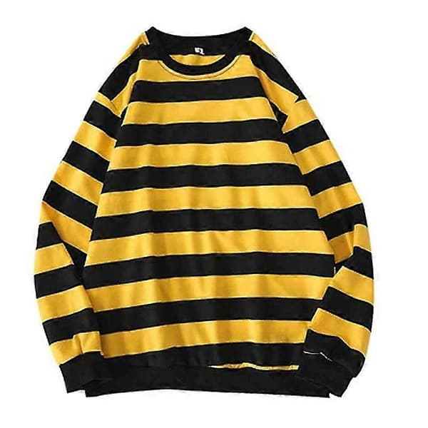 Stribet Trykt Sweater Dame Mode Rund Hals Løs Casual Strik Pullover Sweater Black xxl