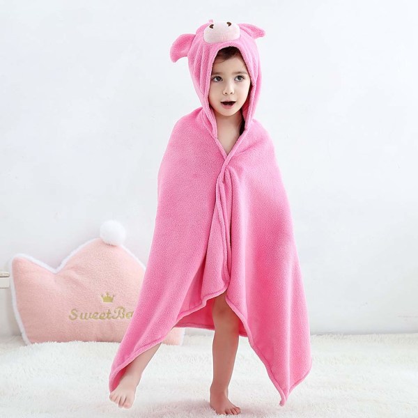 Baby Hooded Animal Bath Towels Ultra Soft Large Swimming Beach Bathrobe, Perfect Shower Gifts for Toddlers 0-5Y - Pink Pink