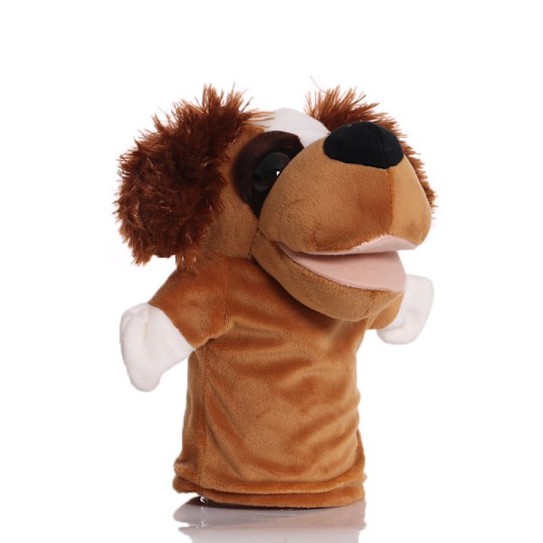 Plush handdocka, tecknad djurhanddocka, docka med rörlig mun, förskoleförälder-barn interaktionsguide