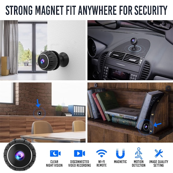Liten WiFi-kamera, Säkerhetskamera HD 1080P Trådlös Kamera