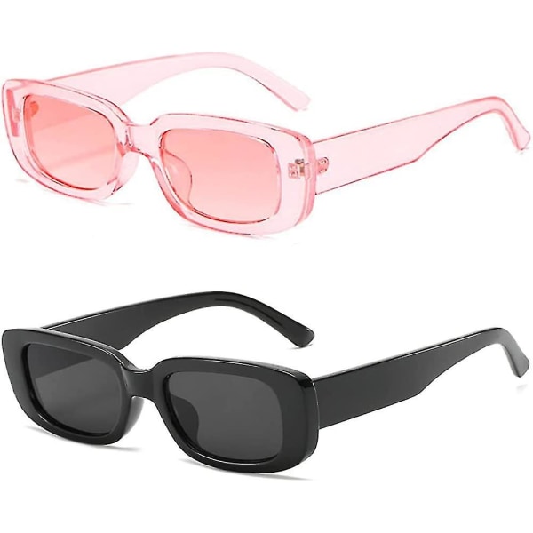 Rektangel solbriller til kvinder Retro mode solbriller Uv 400 beskyttelse Square Frame Eyewear Black and Pink