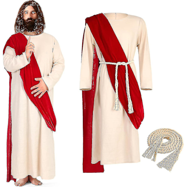 Jesus Kostym Vuxen Män Jesusdräkt Religiös Kristusdräkt Inkluderar Scarf Midjerep För Halloween XL