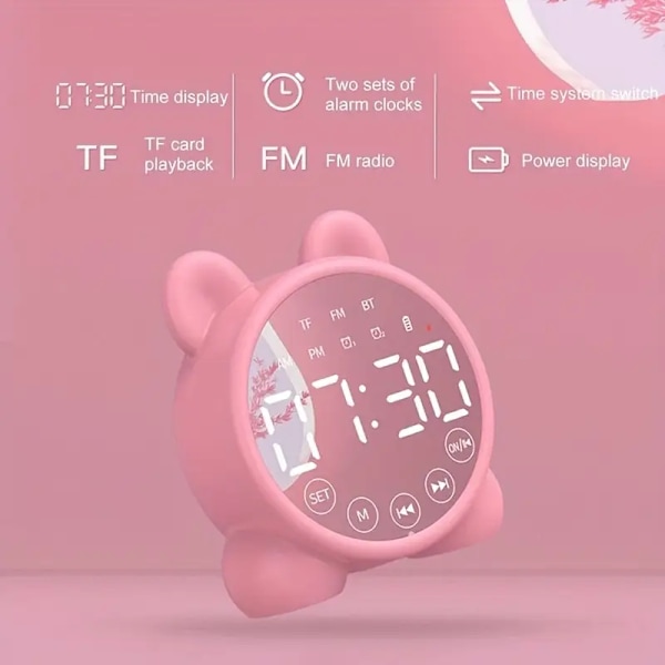 Digital väckarklocka, smart klocka, portabel högtalare, FM-radio, mini sminkspegel, skrivbordsklocka