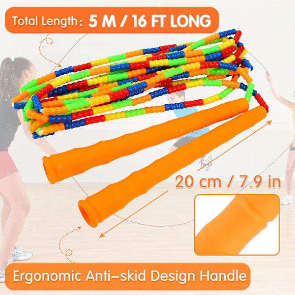Double Dutch Sjippetov Blødt Perlebesat Sjippetov Langt Sjippetov 4,8 meter Justerbart Sjippetov til Kvinder Voksne Børn Langt Nok til 4-5 Personer