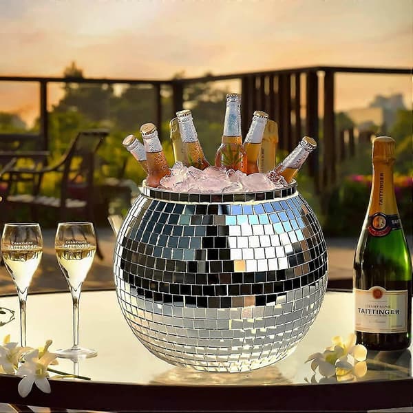Sølvfarvet Disco Ispand Disco Kugle Spand Spejl Cocktail Retro