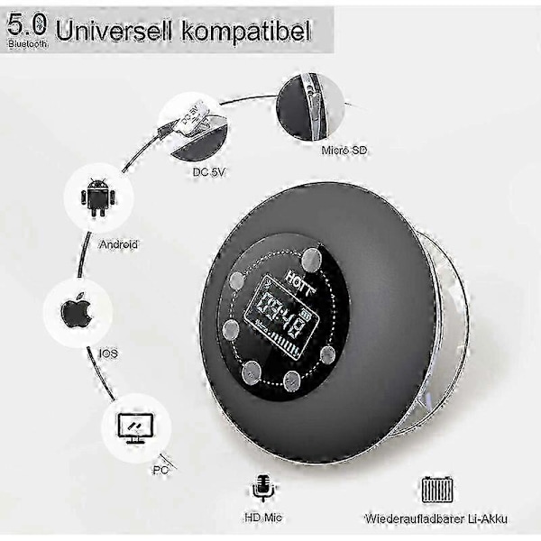 Bruse Radio Bluetooth 5.0 Vandtæt Højttaler Trådløs Badeværelsesmusik