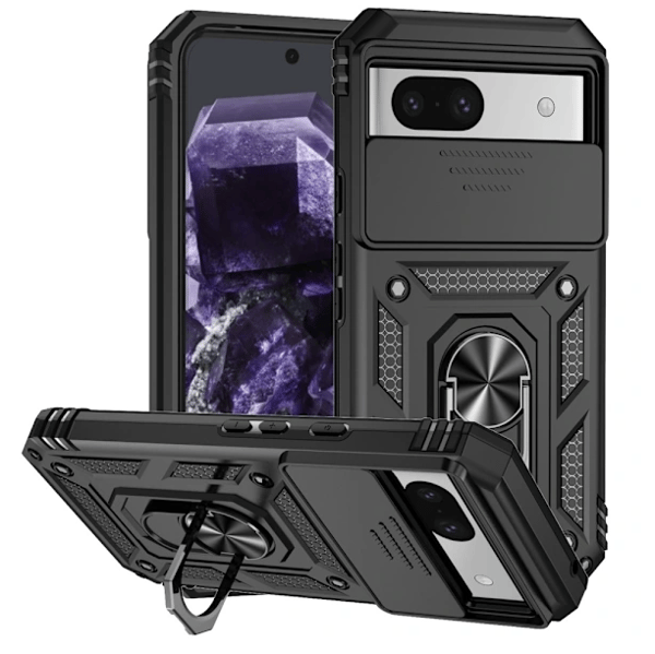 Google Pixel 8A Støtsikker Hybrid Armor Ring Deksel Svart