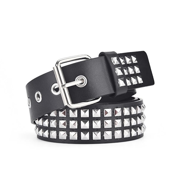 Double Belt, Metal Punk Rock Rivet Belt with Bright Pyramid Stud