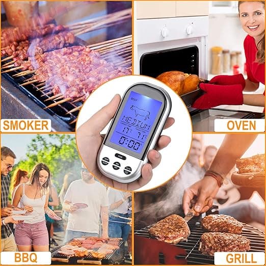 Trådlös Kötttermometer, Fjärrstyrd Kötttermometer Digital Matlagningstermometer för Matlagning, BBQ, Rök, Grillning, Ugn, Kök