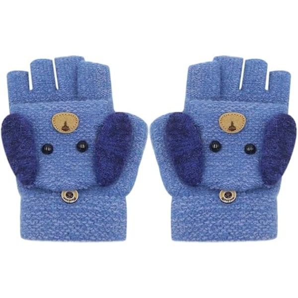 Unisex Varme Myke Vinterstrikkehansker for Barn Gutter Jenter Hanske med Hundevotter (2 til 9 år)