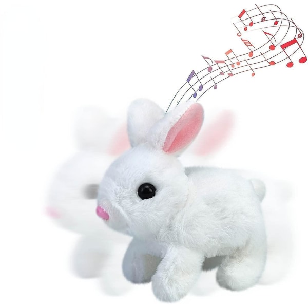 Elektronisk plyschkaninleksak, interaktiv leksak för påskharen, lekfull kanin som hoppar runt gör ljud Vickar med öronen white