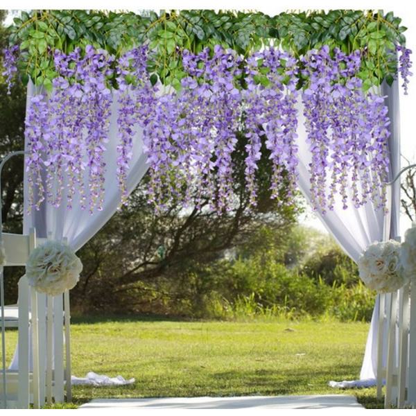 12-osainen 3,6' tekosilkki Wisteria Vine Ratta Riippuva kukka Seppele String Kotijuhlien hääkoristeet Pinkki Pink