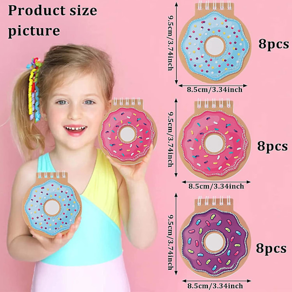24 kpl Mini Kierrevihko Söpö Donitsivihko Syntymäpäivämuistilehtiö Kawaii Donitsi Muistilappu Vihkot Lasten Juhlapalveluksiin Goodie Bag Täytteet, 3,34x3,74