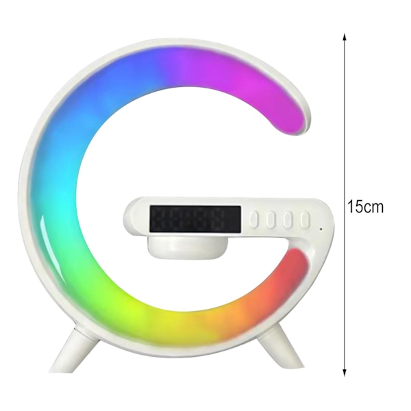 Mini Atmosfære Lampe med Trådløs Oplader, Bluetooth Højttaler, Solopgang Vækkeur & Natlampe - Smart Lampe & Lydmaskine til Soveværelse