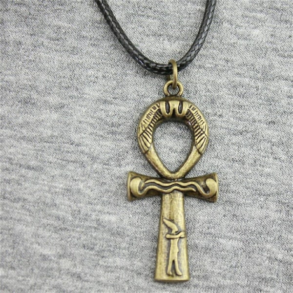 1-osainen nahkaketju kaulakoru riipus Choker kaulus riipus kaulakoru naisten Ankh Cross 41x19mm N-K
