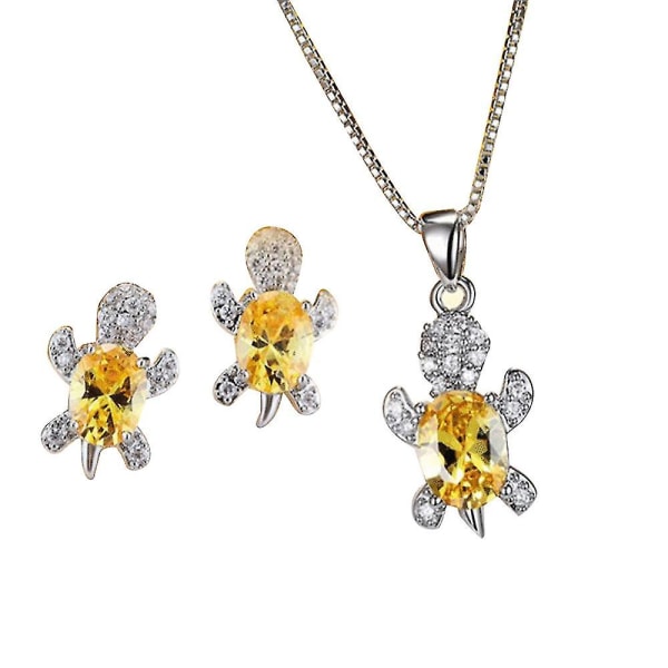 Söt Turtle Crystal hänge halsband örhängen smycken set Yellow