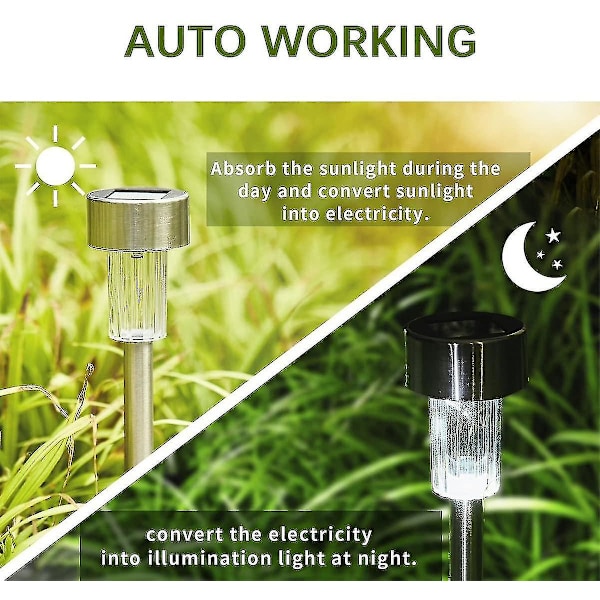 Solcellelampe, Udendørs Have LED-lys, Landskabs- / Stibelysning, Rustfrit Stål, Pakke med 12, Hvid (shikai)-YUHAO