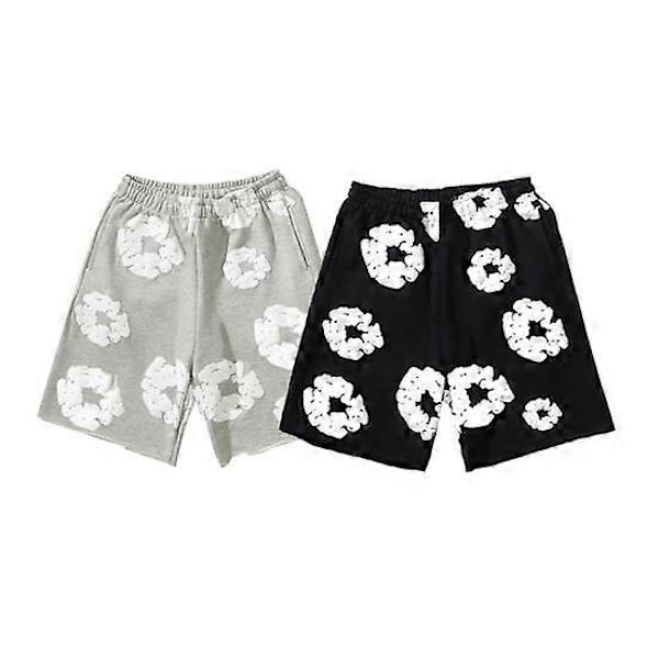 Sommarshorts för män, blommönstrade, dragsko, elastisk midja, lösa fickor, veckade, semester, strand, sport, avslappnad, hemmakläder, korta byxor M black