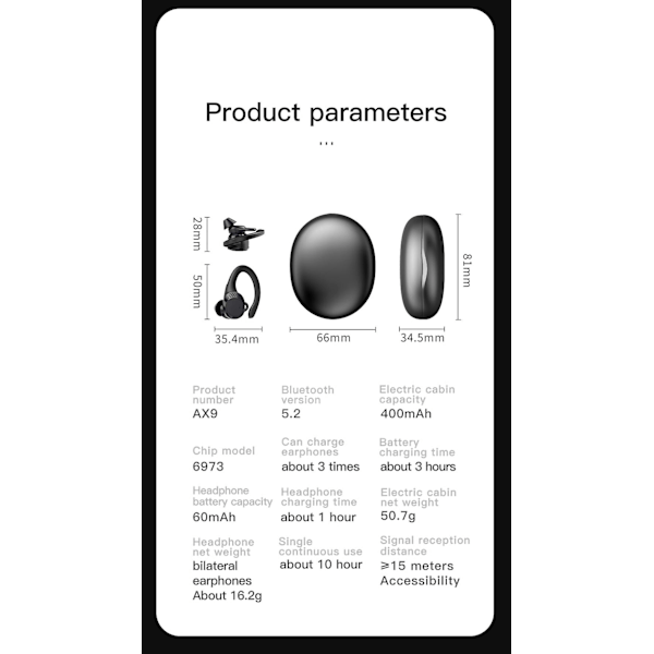 Mpow Bluetooth Headset 5.2 Tws Langattomat Kuulokkeet Nappikuulokkeet Korvakoukulla