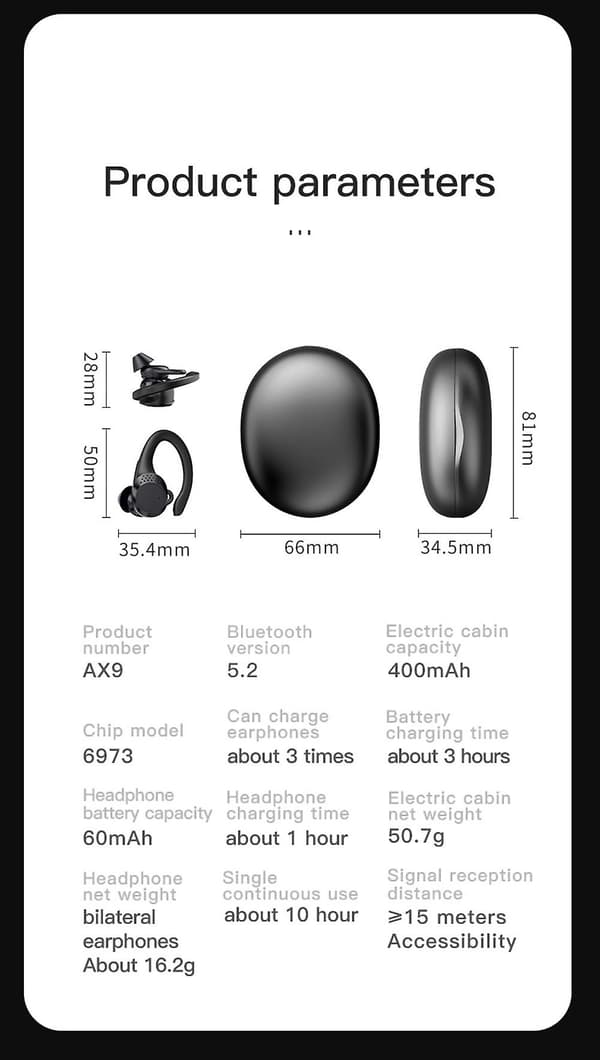 Mpow Bluetooth Headset 5.2 Tws Trådløse Øretelefoner Hodetelefoner Ørekrok