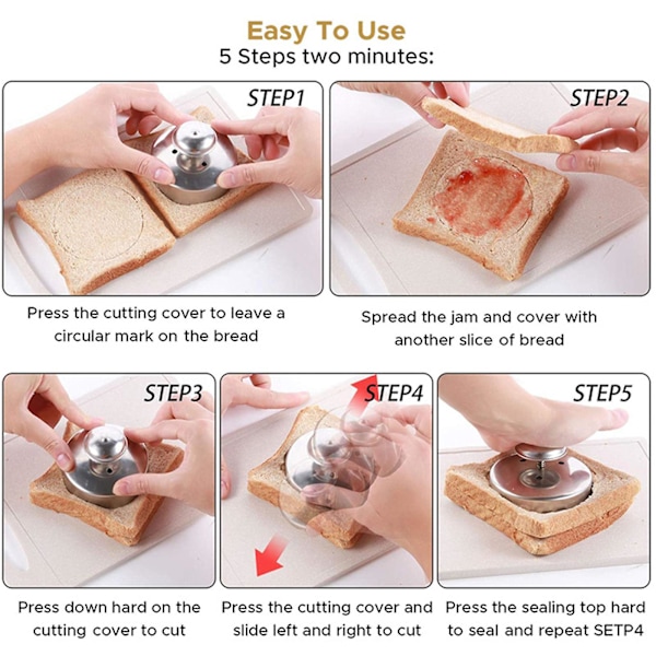 Sandwichkutter Forsegler DIY Sandwichmaker Barn Lunsj Kjeks/Peanøtt/Smør/Syltetøy, 100% Helt Ny